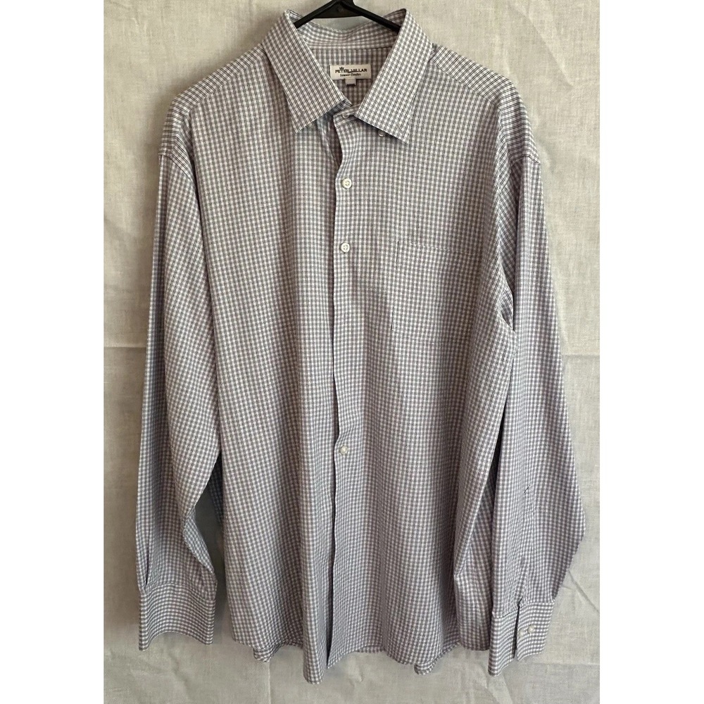 Peter Millar Summer Comfort Shirt Men's XL Purple Blue Plaid Button Front